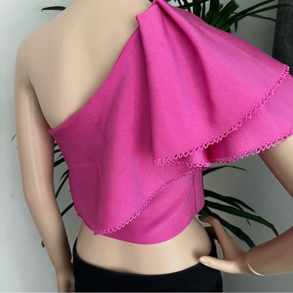 Marciano Pink Ruffle One Sleeve Party Crop - Picture 3 of 12
